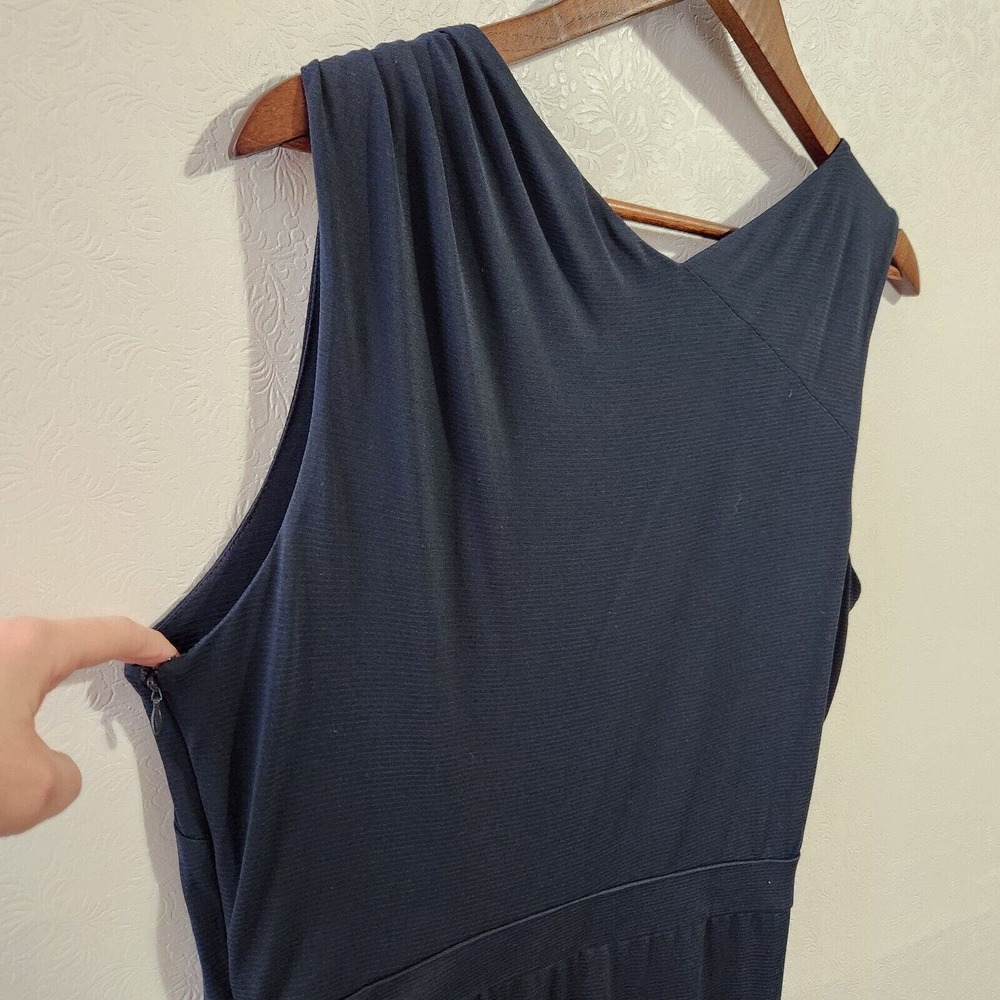 Ann Taylor Microstripe Dark Ruched Knee Length Stretch Career Dress Sz 12 Large - Picture 8 of 14